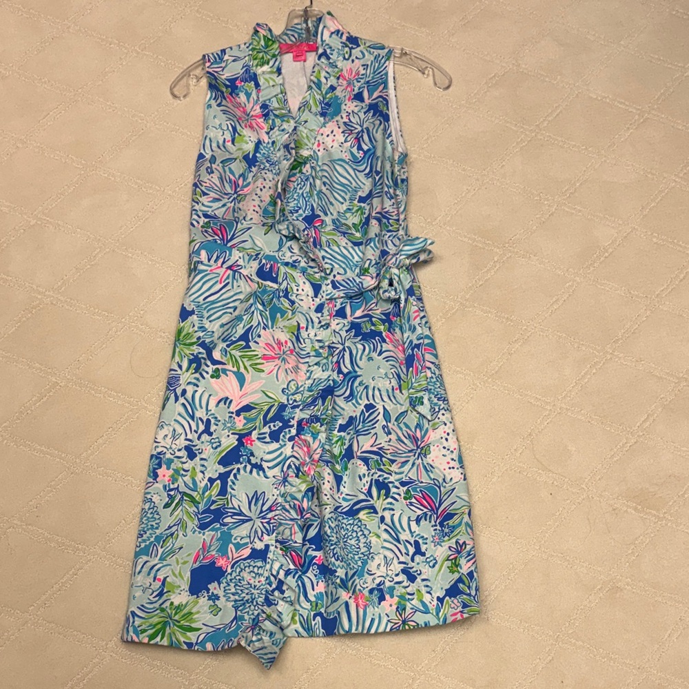 Lilly Pulitzer Floral Tropical Wrap Dress in Blue, Green & Pink